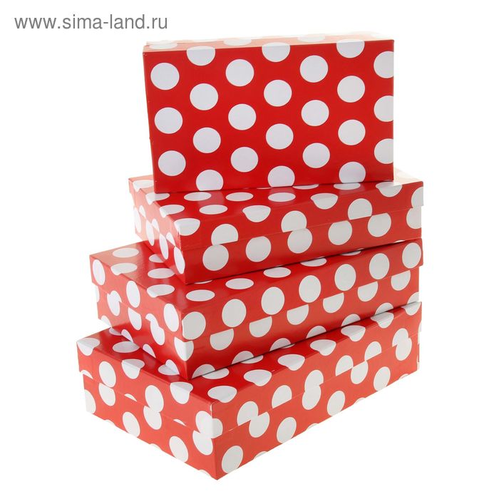 Набор коробок 4 в 1 "Белый горох на красном", 30 х 20 х 8 - 24 х 14 х 5 см - Фото 1