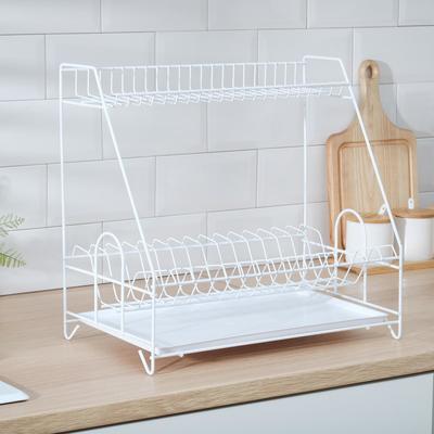 Сушилка для посуды с поддоном 2-х ярусная, 24×40×38 см, белый
