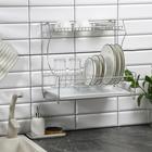 Сушилка для посуды с поддоном 2-х ярусная, настольно-настенная, 39.5×25×38 см, хром - Фото 5