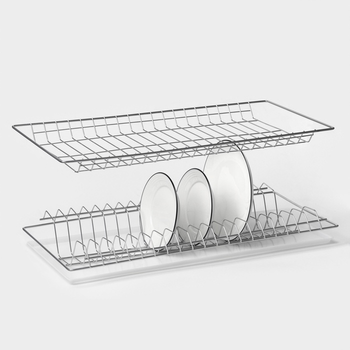 Комплект посудосушителей с поддоном для шкафа 60 см, 56.5×25.6 см, хром - Фото 1