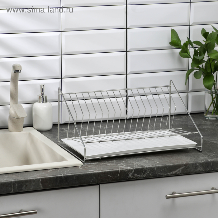Сушилка для посуды с поддоном, 39×25×15 см, цвет хром - Фото 1