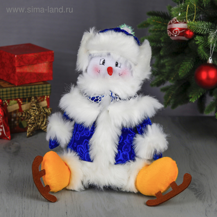 Мягкая игрушка "Снеговик пушистик на коньках" сидит 30*30 см синий - Фото 1