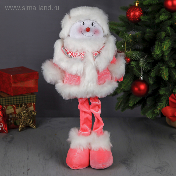 Мягкая игрушка "Снеговик в пушистой шубке" стоит 49*23 см розовый - Фото 1