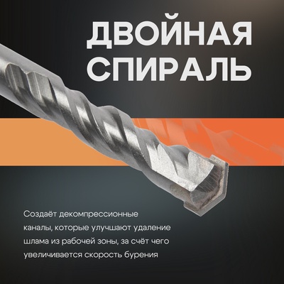 Бур по бетону ТУНДРА, двойная спираль, SDS-plus, 10×160 мм