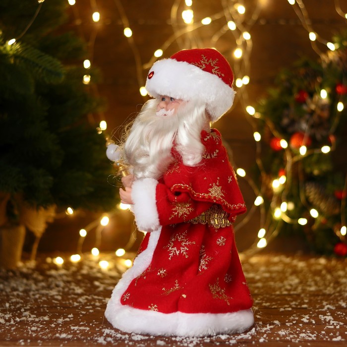 Дед Мороз "В красной шубе и шапке с жемчужинкой" 29 см, двигается - фото 1908252990