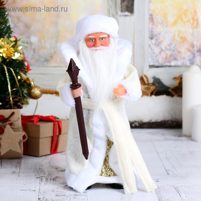 Дед Мороз, в белой шубе с поясом