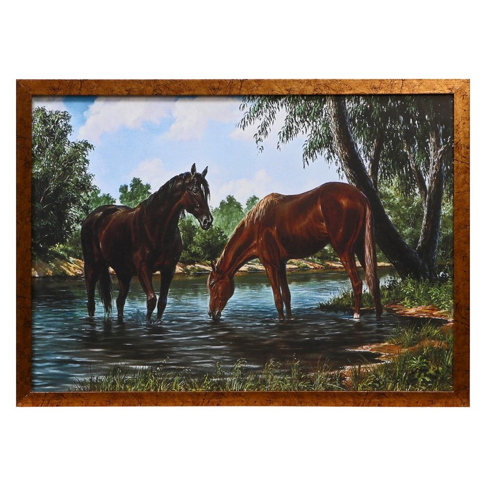 Картина "Лошади на водопое" 56х76см. - Фото 1