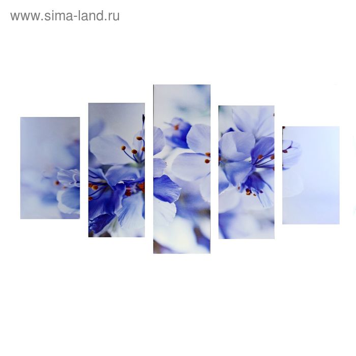 Картина модульная на подрамнике "Голубые цветы" 2-43х25, 2-58х25, 1-72х25 см, 75*135см - Фото 1