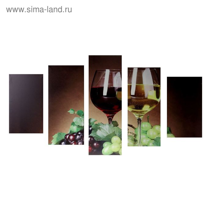 Картина модульная на подрамнике "Вино и виноград" 2-43х25, 2-58х25, 1-72х25 см, 75*135см - Фото 1