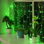 Гирлянда "Бахрома", УМС вилка, 5.2 х 0.6 м, LED-299-220V, 8 режимов, нить прозрачная, свечение зелёное - Фото 1