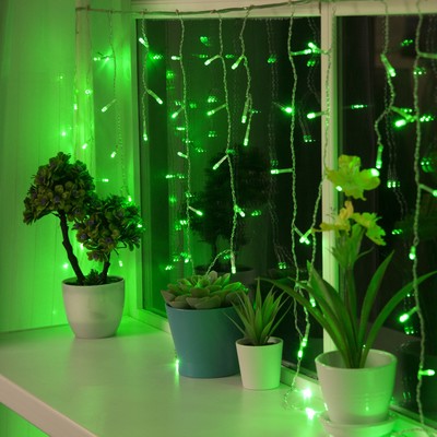 Гирлянда "Бахрома", УМС вилка, 5.2 х 0.6 м, LED-299-220V, 8 режимов, нить прозрачная, свечение зелёное