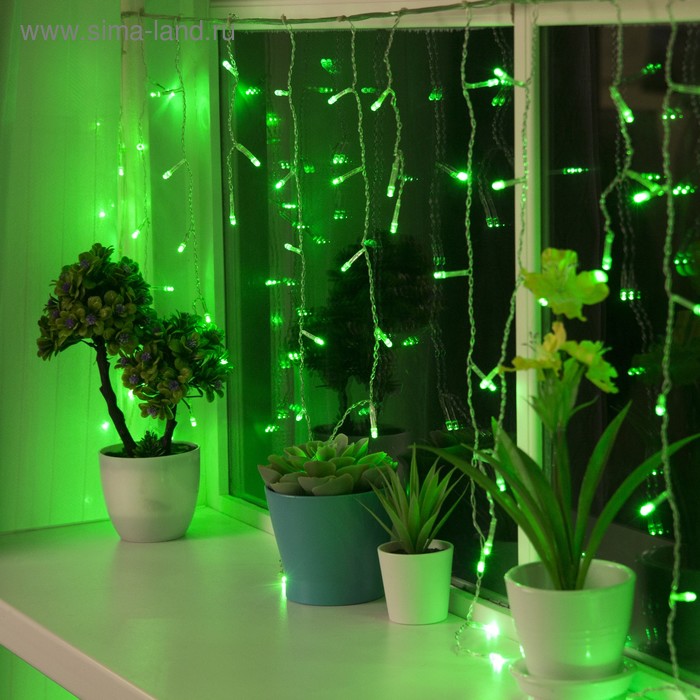 Гирлянда "Бахрома", УМС вилка, 5.2 х 0.6 м, LED-299-220V, 8 режимов, нить прозрачная, свечение зелёное - Фото 1