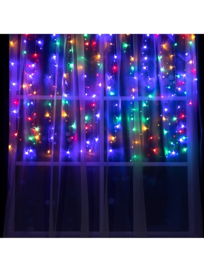 Гирлянда «Занавес» 1.5×1 м, IP20, прозрачная нить, 180 LED, свечение мульти, 8 режимов, 220 В