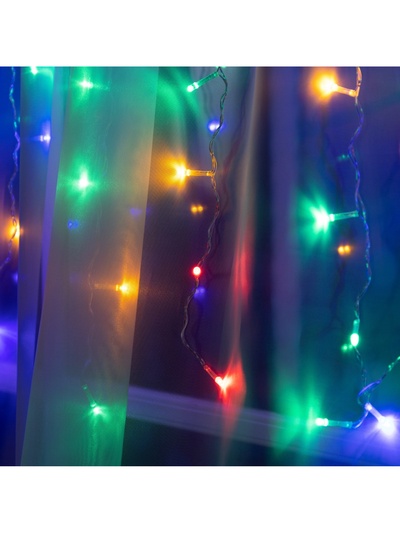 Гирлянда «Занавес» 1.5×1 м, IP20, прозрачная нить, 180 LED, свечение мульти, 8 режимов, 220 В