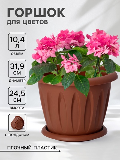 Горшок для цветов с поддоном «Фелиция», 10.4 л, d=31.9 см, h=24.5 см, пластиковый, терракотовый