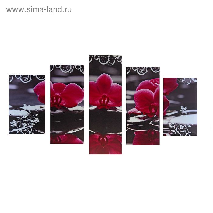 Картина модульная на подрамнике "Орхидеи с узорами" 2-43х25, 2-58х25, 1-72х25 см, 75*135см - Фото 1