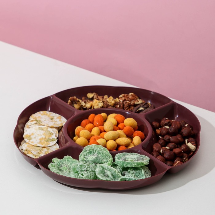 Менажница 5 секций Доляна «Радуга», пластик, круглая, 24×2 см, бордовая - Фото 1