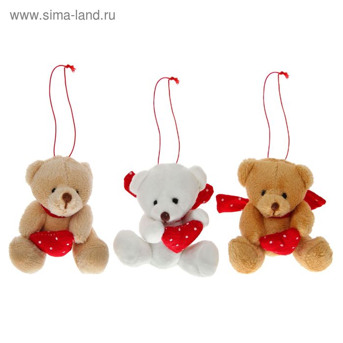 Мягкая игрушка-подвеска "Мишка", сердце в горошек, цвета МИКС - Фото 1