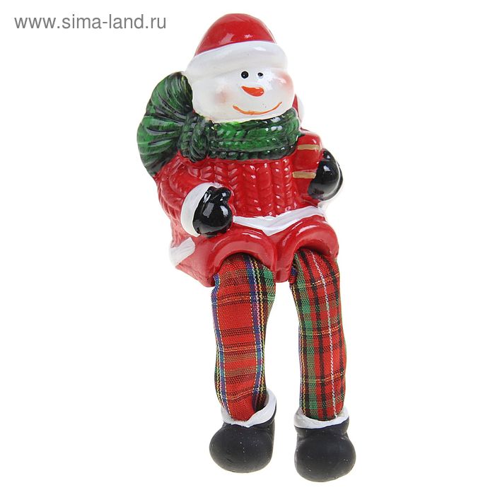 Сувенир керамика "Снеговик в вязаной кофточке" с висячими ножками  8,8х7х6 см - Фото 1