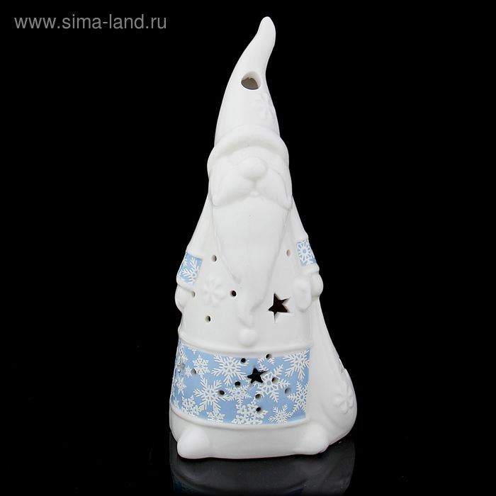 Подсвечник керамика "Дед мороз с мешком подарков" снежинки на голубом, 22,6х10,3х7,6 см - Фото 1