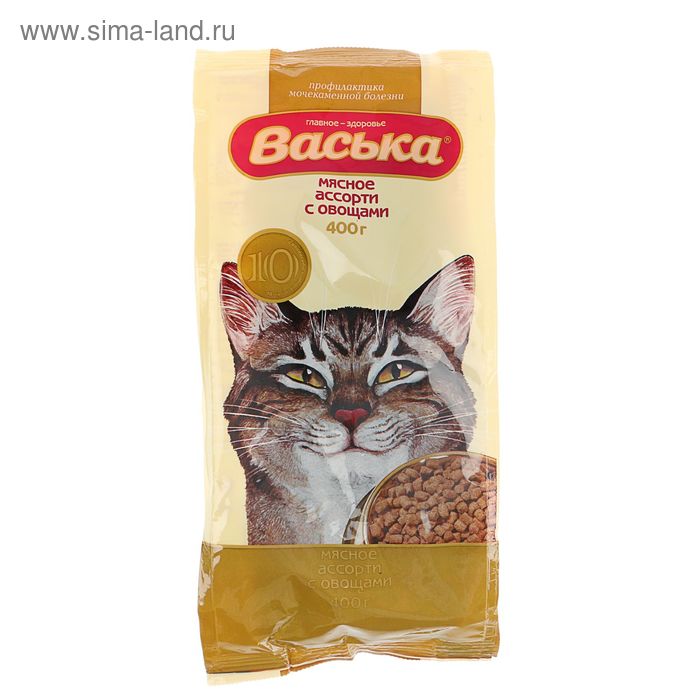 Сухой корм "Васька" для кошек, мясное ассорти/овощи, проф. МКБ, 400 г. - Фото 1