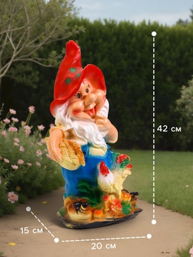 Садовая фигура из гипса «Гном с петухом», 15×20×42 см