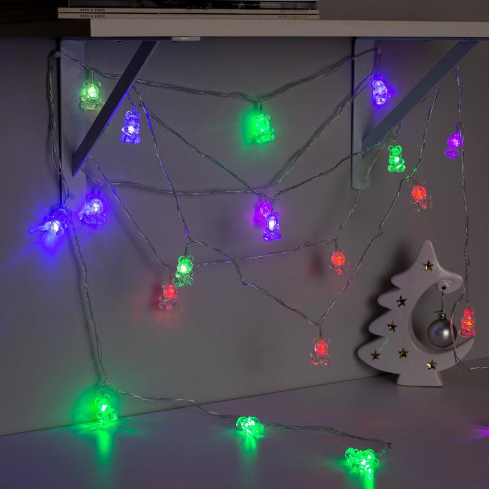 Гирлянда «Нить» 5 м с насадками «Мишки», IP20, прозрачная нить, 20 LED, свечение мульти (RG/RB), мигание, 220 В - фото 1927258355