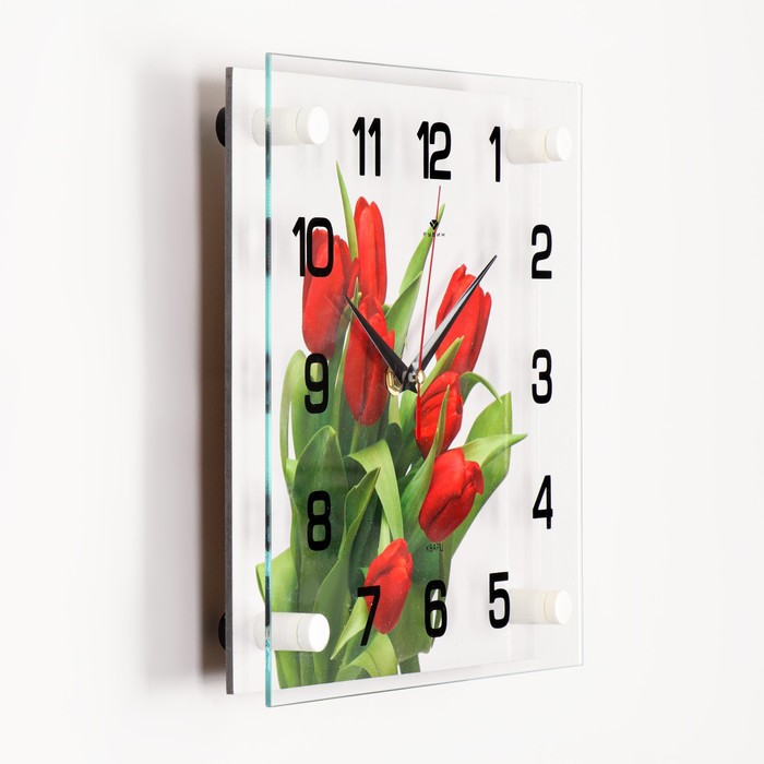 Часы настенные: Цветы, "Тюльпаны на белом фоне", 25 х 25 см - фото 1905346910