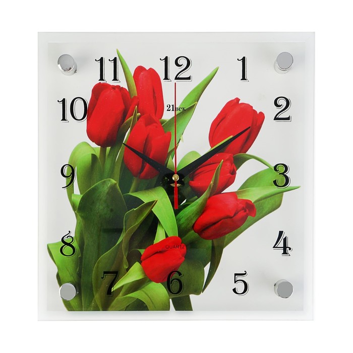 Часы настенные: Цветы, "Тюльпаны на белом фоне", 25 х 25 см - фото 1905346911
