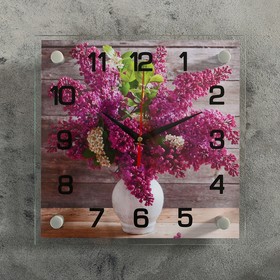 Часы настенные: Цветы, "Сирень в белой вазе", 25х25  см