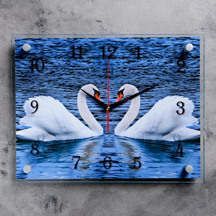 Часы настенные, интерьерные "Пара лебедей", бесшумные, 30 х 40 см - Фото 1