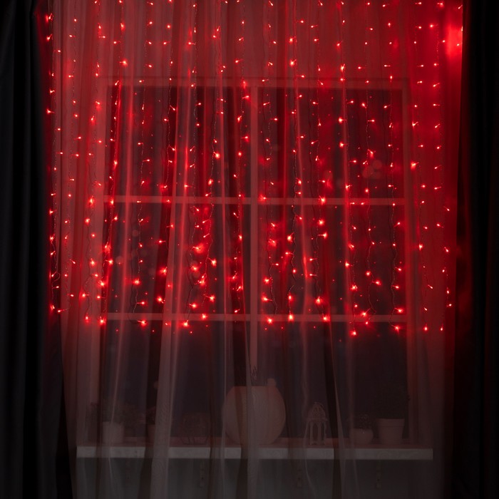 Гирлянда «Занавес» 2 × 1.5 м, IP20, прозрачная нить, 360 LED, свечение красное, 8 режимов, 220 В - фото 1908253481