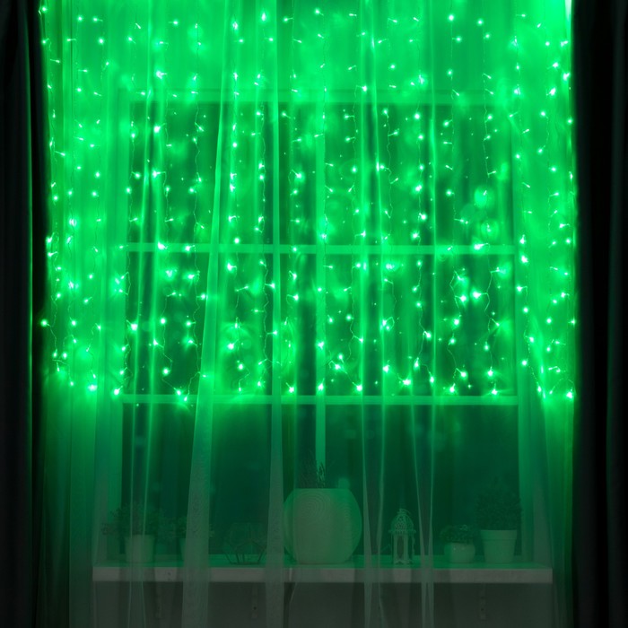 Гирлянда «Занавес» 2 × 1.5 м, IP20, прозрачная нить, 360 LED, свечение зелёное, 8 режимов, 220 В - фото 1908253499