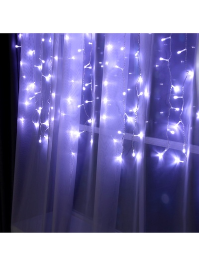 Гирлянда «Занавес» 2×1.5 м, IP20, прозрачная нить, 360 LED, свечение белое, 8 режимов, 220 В