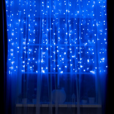 Гирлянда «Занавес» 2 × 1.5 м, IP20, прозрачная нить, 360 LED, свечение синее, 8 режимов, 220 В