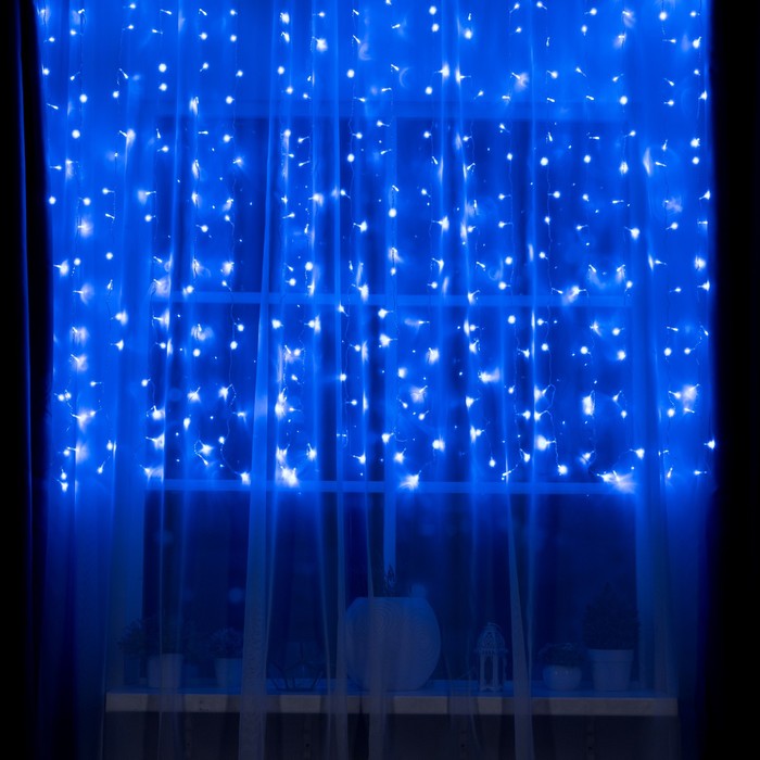 Гирлянда «Занавес» 2 × 1.5 м, IP20, прозрачная нить, 360 LED, свечение синее, 8 режимов, 220 В - фото 1908253514