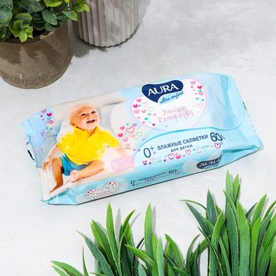 Влажные салфетки Aura Ultra Comfort, детские, 60 шт.
