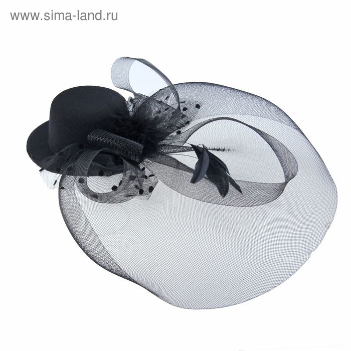 Карнавальный зажим "Вдохновение" шляпка и вуалетка с бантом, цвет черный - Фото 1