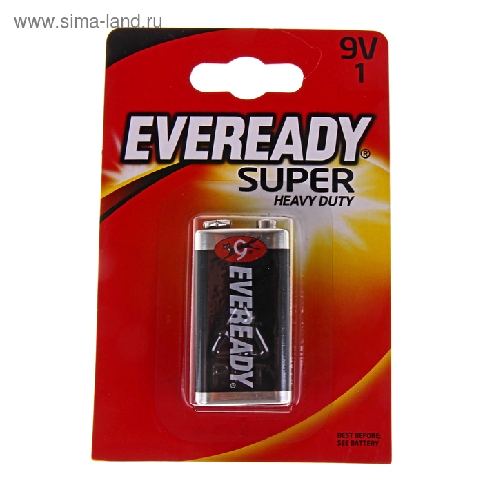 Батарейка солевая Eveready Super Heavy Duty, 6F22-1BL, 9В, крона, блистер, 1 шт. - Фото 1