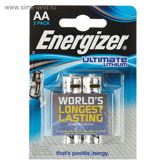 Батарейка литиевая Energizer Ultimate Lithium, AA, FR6-2BL, 1.5В, блистер, 2 шт. - Фото 1