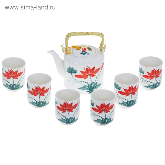 Набор для чайной церемонии 7 предметов "Дикий цветок" (чайник 600 мл, чашка 70 мл) - Фото 1