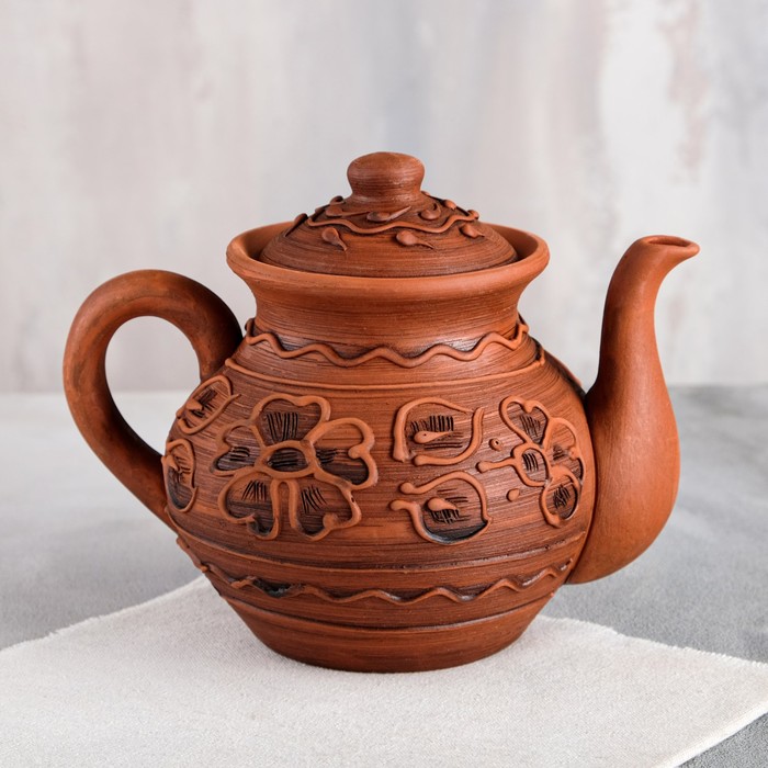 Чайник для заварки "Домашний", декор, глазурь, красная глина, 1 л - Фото 1