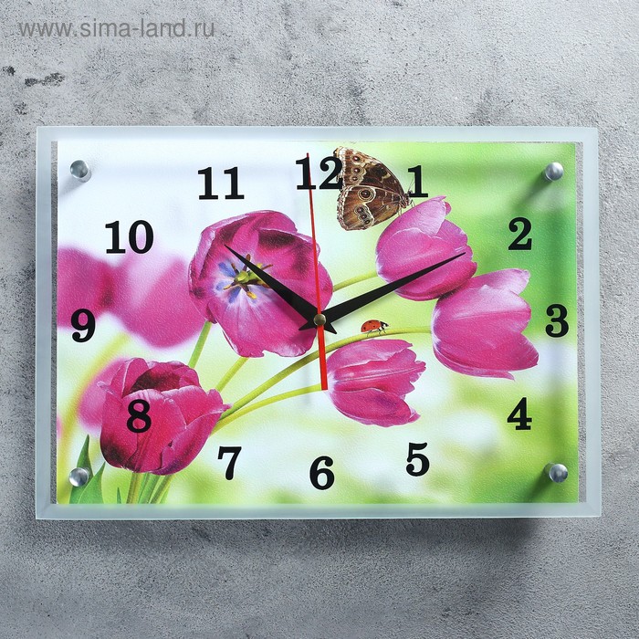 Часы-картина настенные, серия: Цветы, "Бабочка на цветке", 25х35 см - Фото 1