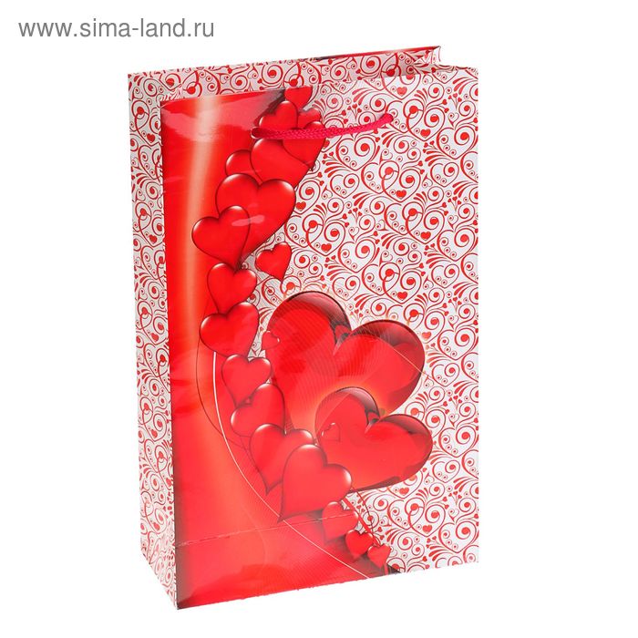 Пакет подарочный "Карминовое сердце" 16,5х26,5х7 см - Фото 1