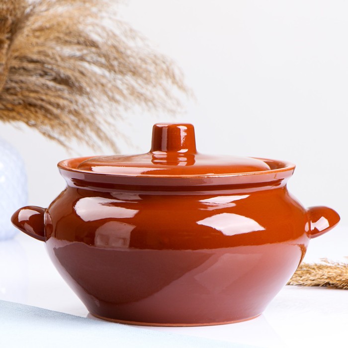 Жаровня Кунгурская керамика «Стандарт», 3 л, с ручками, коричневая - Фото 1