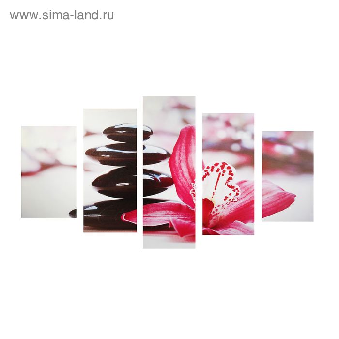 Картина модульная на подрамнике "Орхидея с камнями" 2-43х25, 2-58х25, 1-72х25 см, 135*75 см - Фото 1