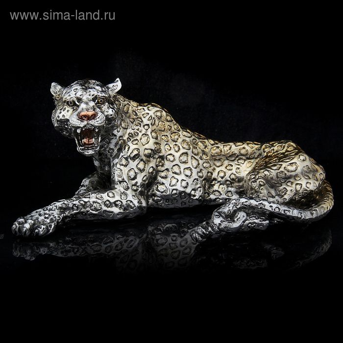 Сувенир полистоун "Леопард" золото-серебро, 28х13,5х20,5 см - Фото 1
