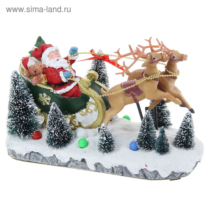 Сувенир полистоун "Дед мороз в санях с мишкой" световой, 16х12,5х28 см - Фото 1