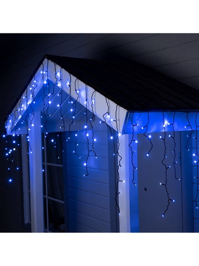 Гирлянда «Бахрома» 4×0.6 м, IP44, тёмная нить, 180 LED, свечение синее, мерцание белым, 220 В