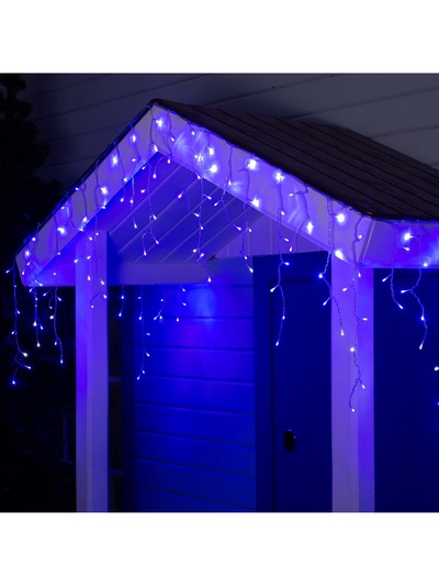 Гирлянда «Бахрома» 4×0.6 м, IP44, прозрачная нить, 180 LED, свечение синее, мерцание белым, 220 В